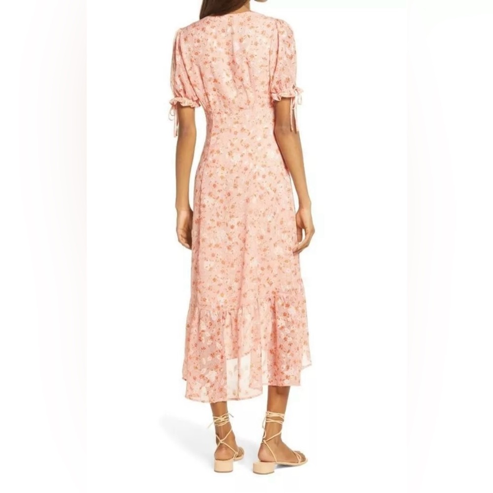 Chelsea 28 Prairie Coral Floral Tie Sleeve Ruffle Hem Midi Dress Size L(12/14)⭐️ - Picture 6 of 15